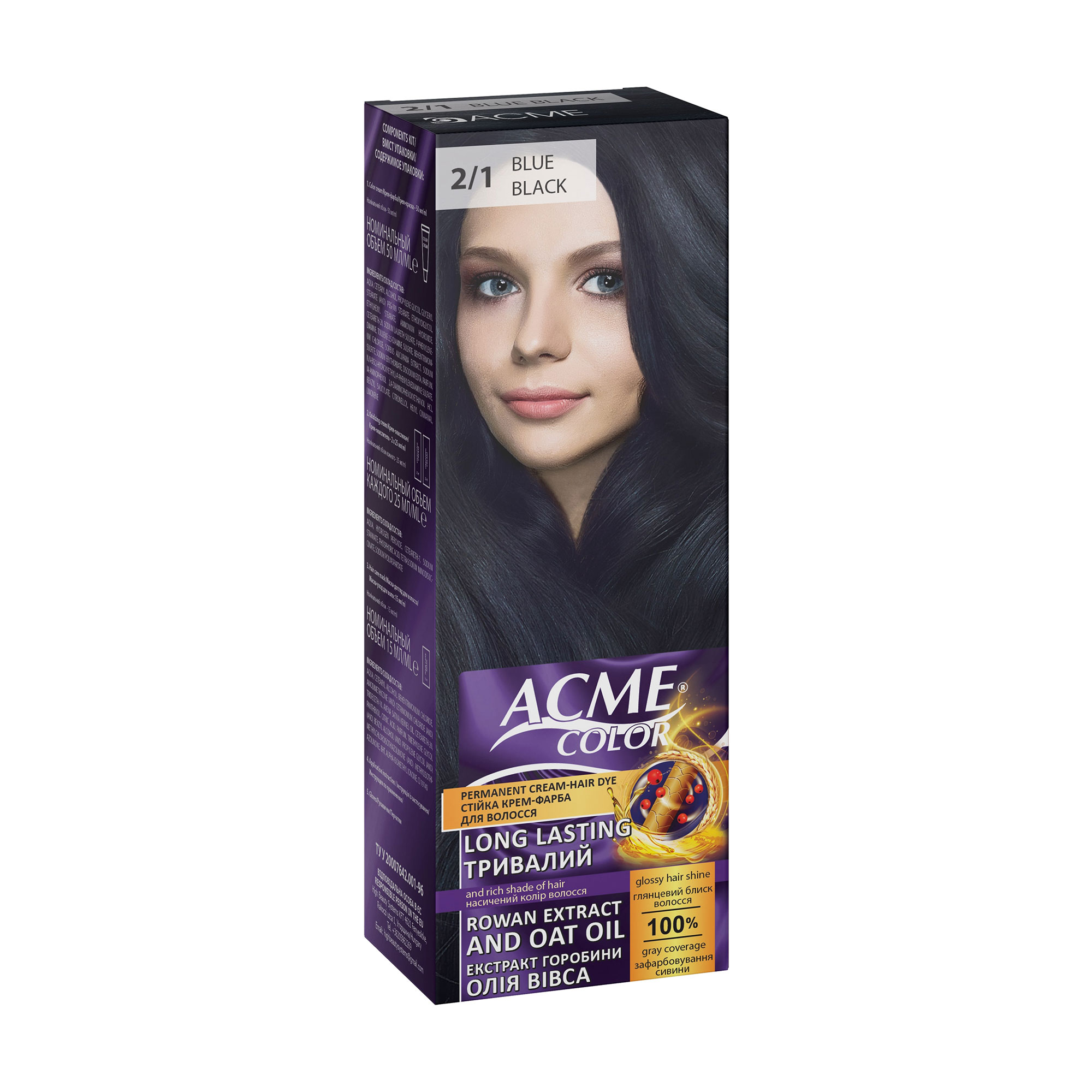 Стійка крем-фарба для волосся Acme Color Permanent Cream-Hair Dye 2/1 Blue Black, 115 мл