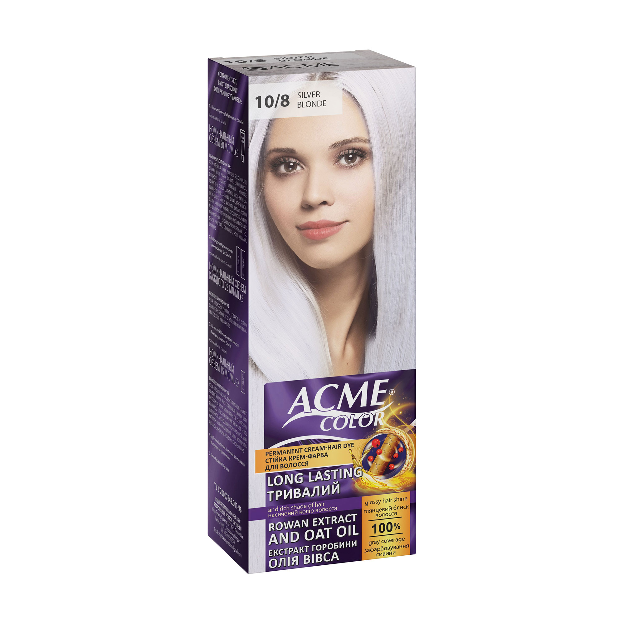 Стійка крем-фарба для волосся Acme Color Permanent Cream-Hair Dye 10/8 Silver Blonde, 115 мл